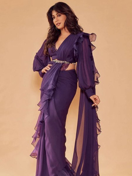 Purple Color Heavy Georgette Frill ready to wear Saree Wholosale Rate in Surat Sarees 