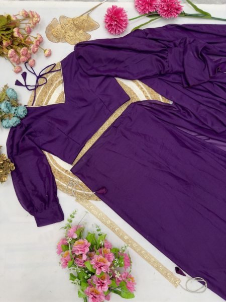Purple Color Heavy Georgette Frill ready to wear Saree Wholosale Rate in Surat Ready To Wear Saree 