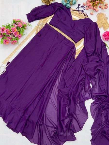 Purple Color Heavy Georgette Frill ready to wear Saree Wholosale Rate in Surat Ready To Wear Saree 