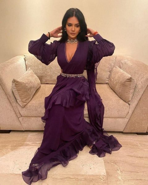 Purple Color Heavy Georgette Frill ready to wear Saree Wholosale Rate in Surat Ready To Wear Saree 