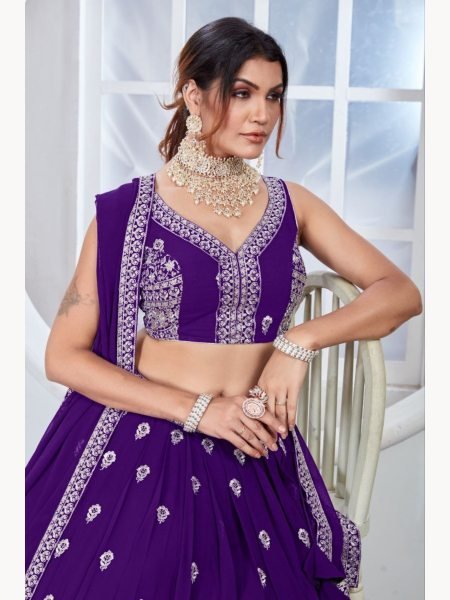 Purple Color Sequence Embroidery Work Lehenga Choli  Designer Lehenga Choli