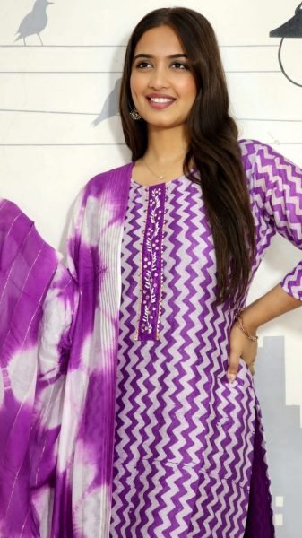 Purple Colour Kurti Pant With Dupatta Set 3 Piece Kurti Set