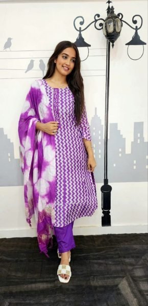 Purple Colour Kurti Pant With Dupatta Set 3 Piece Kurti Set