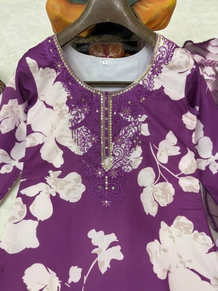 Purple Comfortable Cotton Suit Set for Women Casual and Office Wear Printed Kurtis