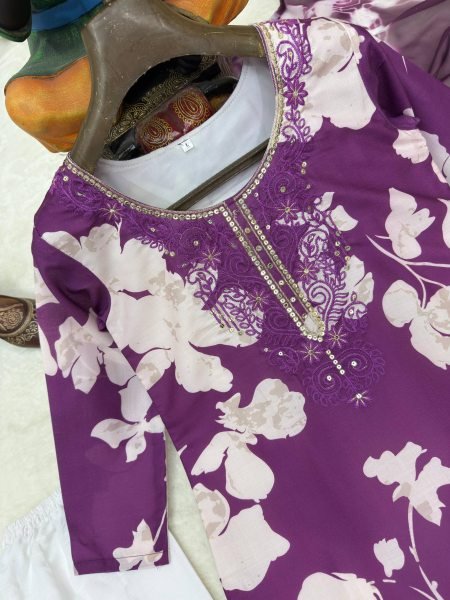 Purple Comfortable Cotton Suit Set for Women Casual and Office Wear Printed Kurtis