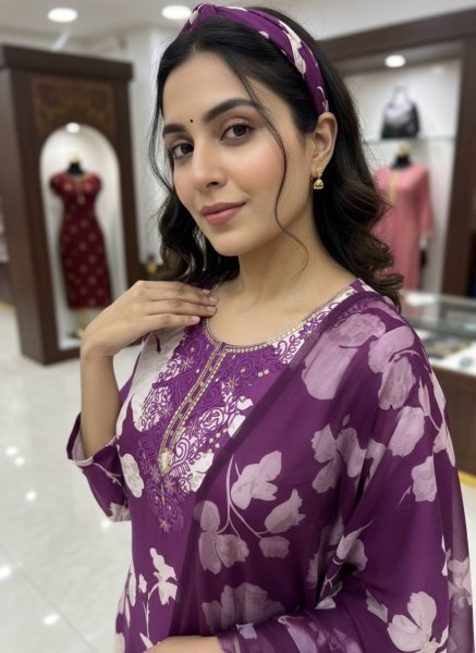 Purple Comfortable Cotton Suit Set for Women Casual and Office Wear Printed Kurtis