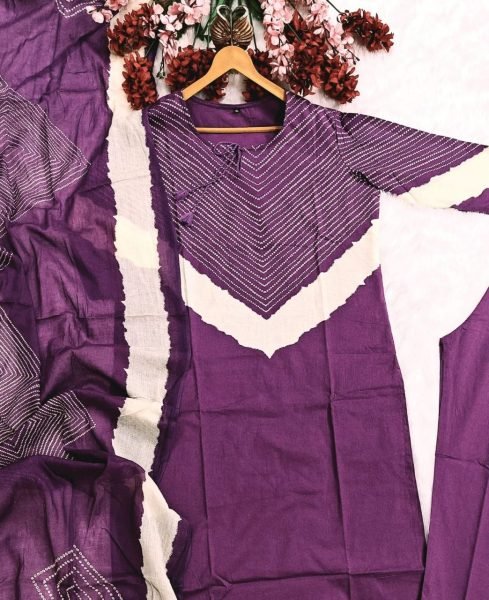 Purple Cotton Kurta Set with Embroidery Work and Malmal Dupatta for Daily Wear Embroidery Kurtis 