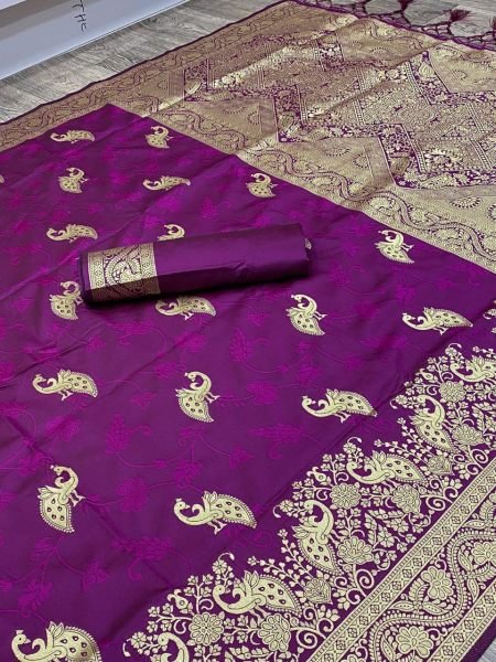 Purple Cotton Silk Banarasi Saree With Blouse Banarasi Saree Wholesale