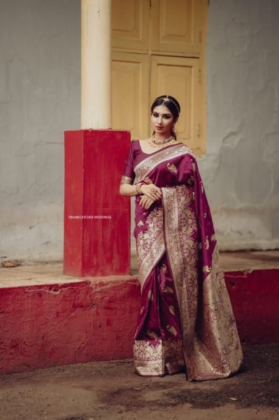 Purple Cotton Silk Banarasi Saree With Blouse Banarasi Saree Wholesale