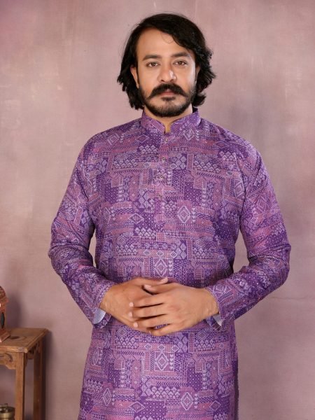  Purple Designer Cotton Kurta Pyjama Modern Festive Collection Mens Wear