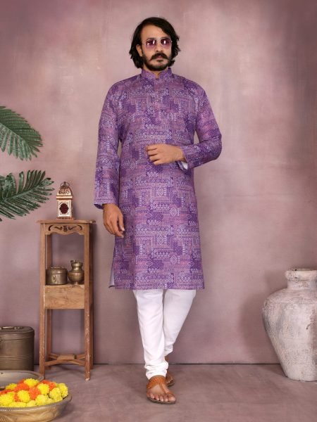  Purple Designer Cotton Kurta Pyjama Modern Festive Collection Kurta Pajama Wholesale