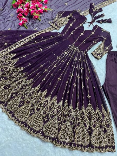 Purple Embroidered Anarkali Suit with Pant   Dupatta Fully Stitched Party Collection Ready To Wear Collection