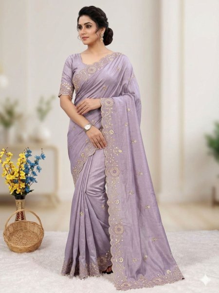 Purple Embroidered Bollywood Georgette Saree And Matching Unstitched Blouse  Designer Wedding Sarees Wholesale