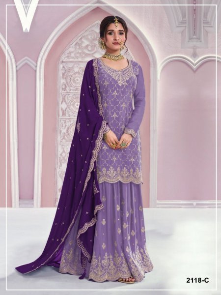Purple Fancy Chinon Palazzo Dress Material Style Suit for Boutique Collection 