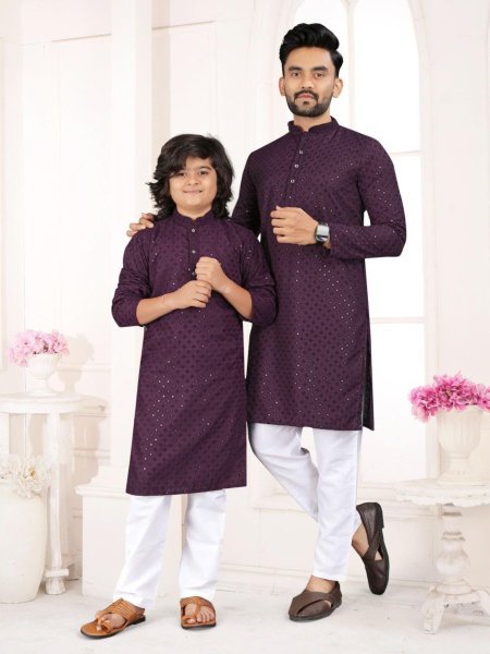Purple Father and Son Matching Kurta Pajama Set Premium Family Wear Mens Wear