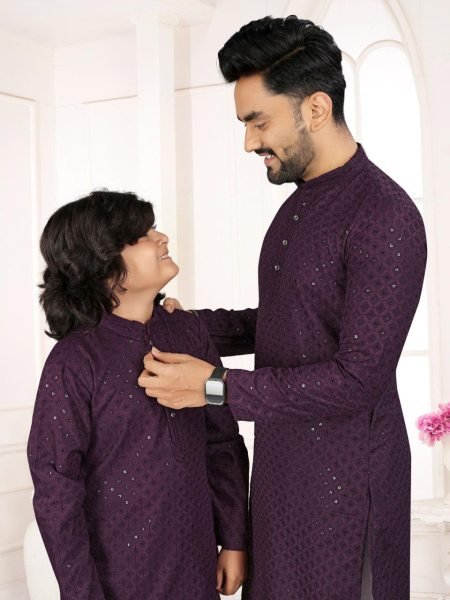 Purple Father and Son Matching Kurta Pajama Set Premium Family Wear Father Son Collection 