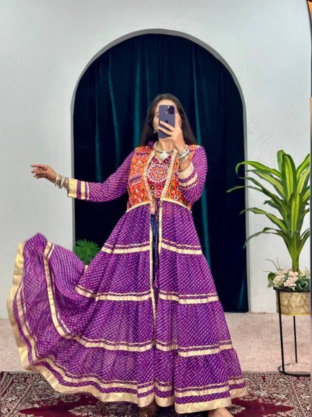 Purple Faux Georgette Shrug Set with Heavy Embroidery and Fancy Lace Work 