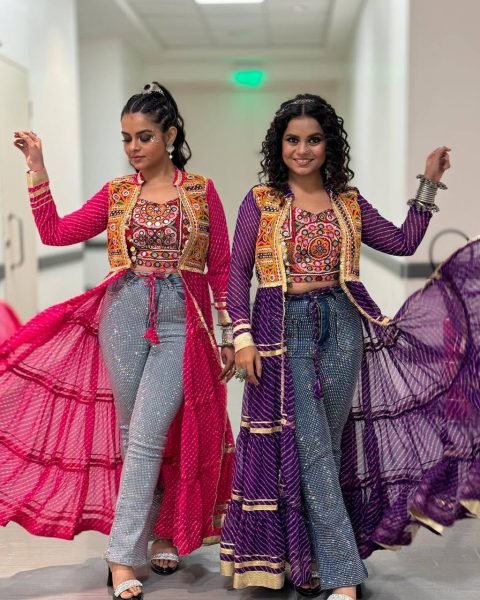 Purple Faux Georgette Shrug Set with Heavy Embroidery and Fancy Lace Work Navratri Collection