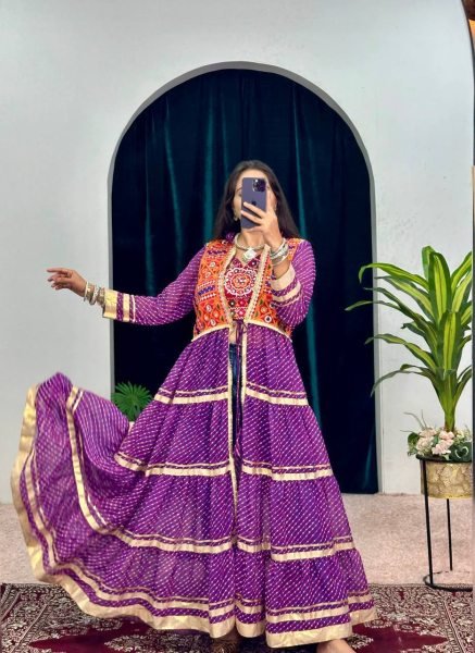 Purple Faux Georgette Shrug Set with Heavy Embroidery and Fancy Lace Work Navratri Collection