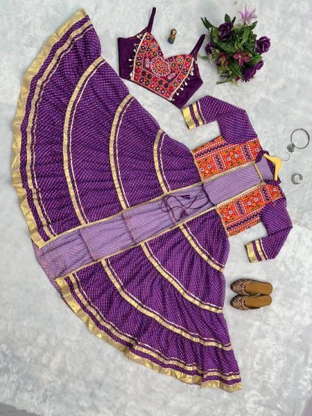 Purple Faux Georgette Shrug Set with Heavy Embroidery and Fancy Lace Work Navratri Collection