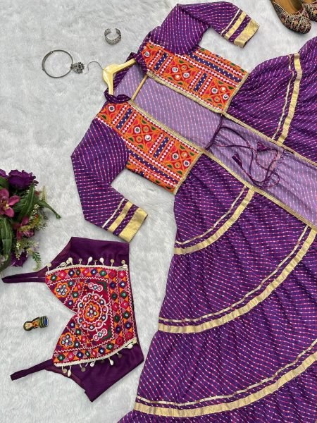 Purple Faux Georgette Shrug Set with Heavy Embroidery and Fancy Lace Work Navratri Collection