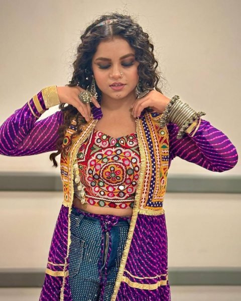 Purple Faux Georgette Shrug Set with Heavy Embroidery and Fancy Lace Work Navratri Collection
