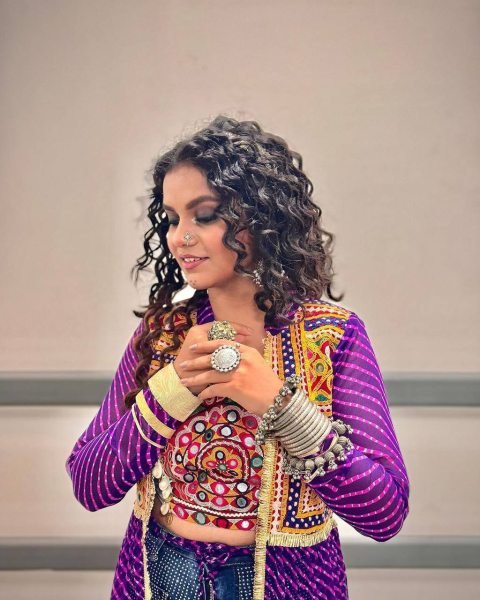 Purple Faux Georgette Shrug Set with Heavy Embroidery and Fancy Lace Work Navratri Collection