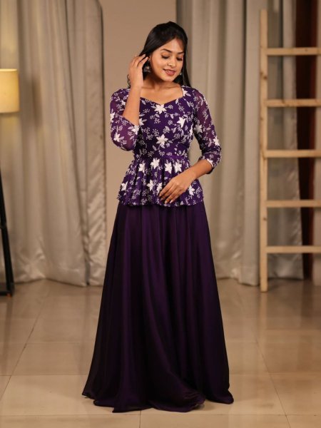 Purple Floral Embroidered Peplum Lehenga Set Ready to Wear Festive Elegance Ready To Wear Saree 