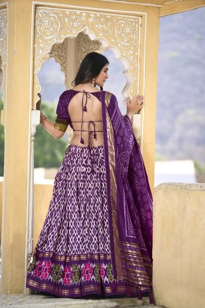 Purple Foil Printed Tussar Silk Flared Style Chaniya Choli Navratri Lehnega Choli