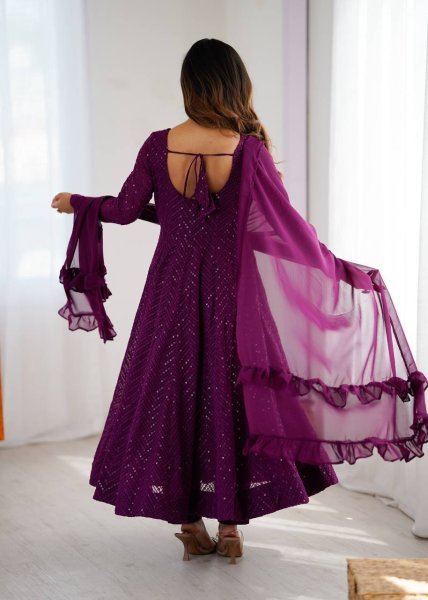 Purple Fox Georgette Embroidered Anarkali Dress with Dupatta Bulk Order for Resellers Diwali Collection
