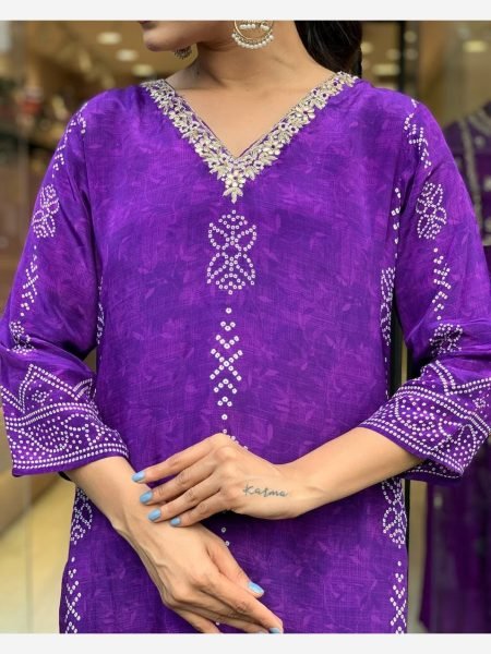 Purple Color Pure Cotton Printed Kurti Set At Wholesale Rate 3 Piece Kurti Set