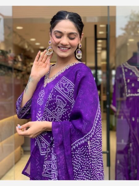 Purple Color Pure Cotton Printed Kurti Set At Wholesale Rate 3 Piece Kurti Set