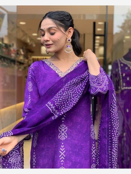 Purple Color Pure Cotton Printed Kurti Set At Wholesale Rate 3 Piece Kurti Set