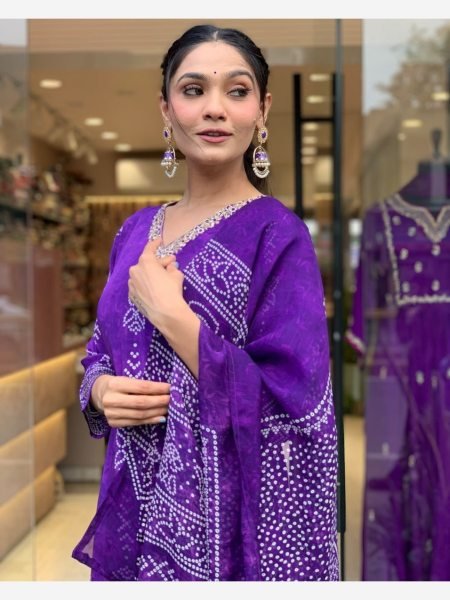 Purple Color Pure Cotton Printed Kurti Set At Wholesale Rate 3 Piece Kurti Set