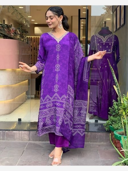 Purple Color Pure Cotton Printed Kurti Set At Wholesale Rate 3 Piece Kurti Set