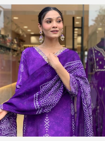 Purple Color Pure Cotton Printed Kurti Set At Wholesale Rate 3 Piece Kurti Set