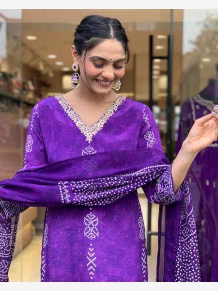 Purple Color Pure Cotton Printed Kurti Set At Wholesale Rate 3 Piece Kurti Set