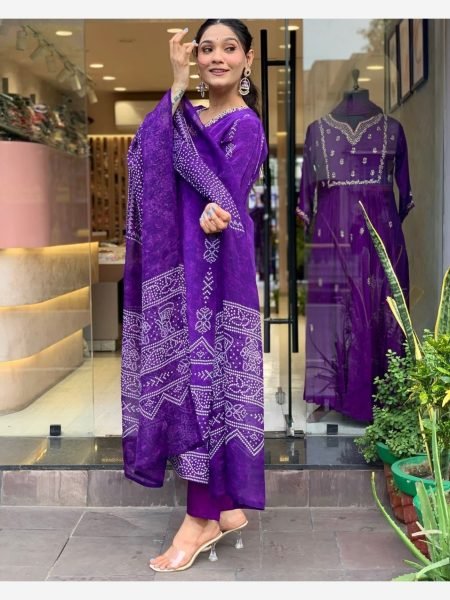 Purple Color Pure Cotton Printed Kurti Set At Wholesale Rate 3 Piece Kurti Set