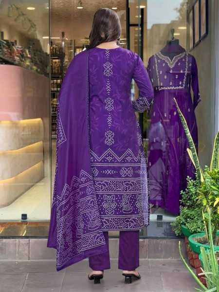Purple Color Pure Cotton Printed Kurti Set At Wholesale Rate 3 Piece Kurti Set