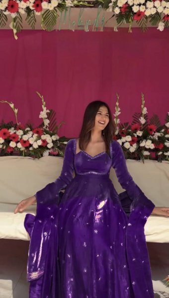 Purple Fully Stitched Anarkali Set with Micro Cotton for Wedding Wear Georgette Kurti 