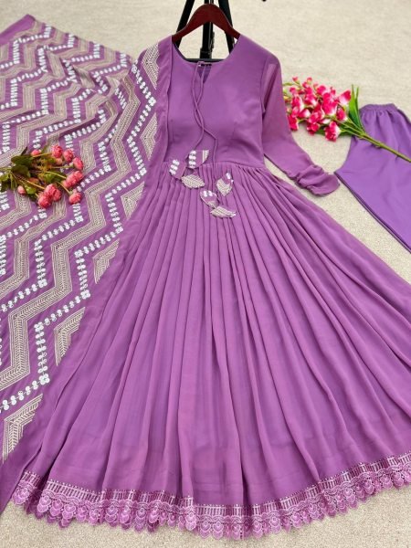 Purple Georgette Anarkali Suit Set Anarkali Kurtis 