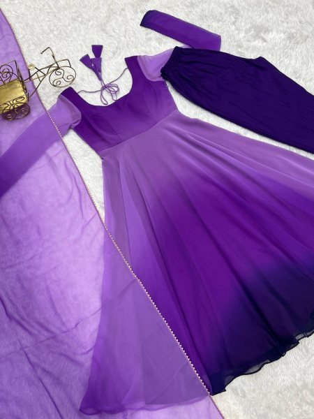 Purple Georgette Anarkali Suit with Colorful Padded Work Festive Collection Anarkali Kurtis 