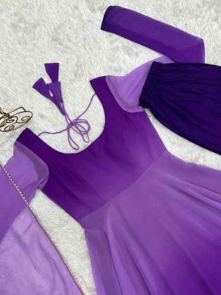 Purple Georgette Anarkali Suit with Colorful Padded Work Festive Collection Anarkali Kurtis 