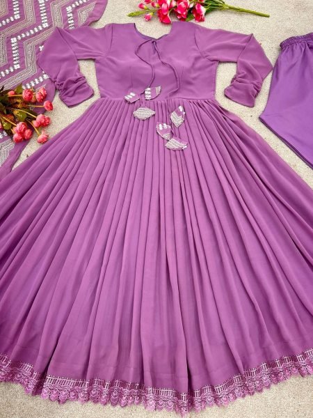 Purple Georgette Anarkali Suit Set Anarkali Kurtis 