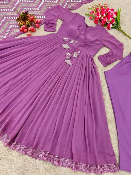 Purple Georgette Anarkali Suit Set Anarkali Kurtis 