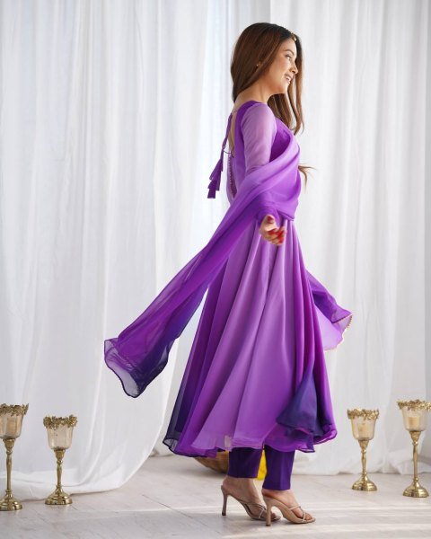 Purple Georgette Anarkali Suit with Colorful Padded Work Festive Collection Anarkali Kurtis 