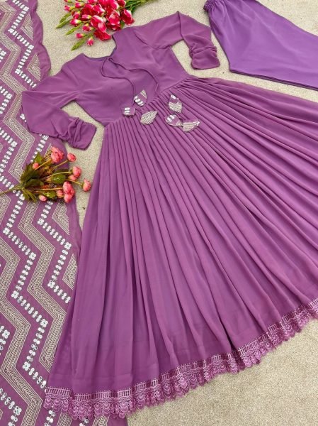 Purple Georgette Anarkali Suit Set Anarkali Kurtis 