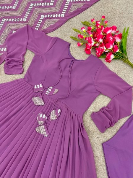 Purple Georgette Anarkali Suit Set Anarkali Kurtis 