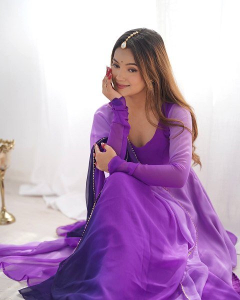 Purple Georgette Anarkali Suit with Colorful Padded Work Festive Collection Anarkali Kurtis 