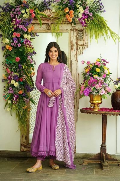 Purple Georgette Anarkali Suit Set Anarkali Kurtis 